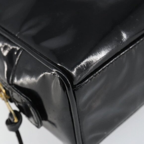 CHANEL COCO Mark Vanity Cosmetic Pouch Patent leather Black Gold CC Auth 144394 - Picture 3 of 16